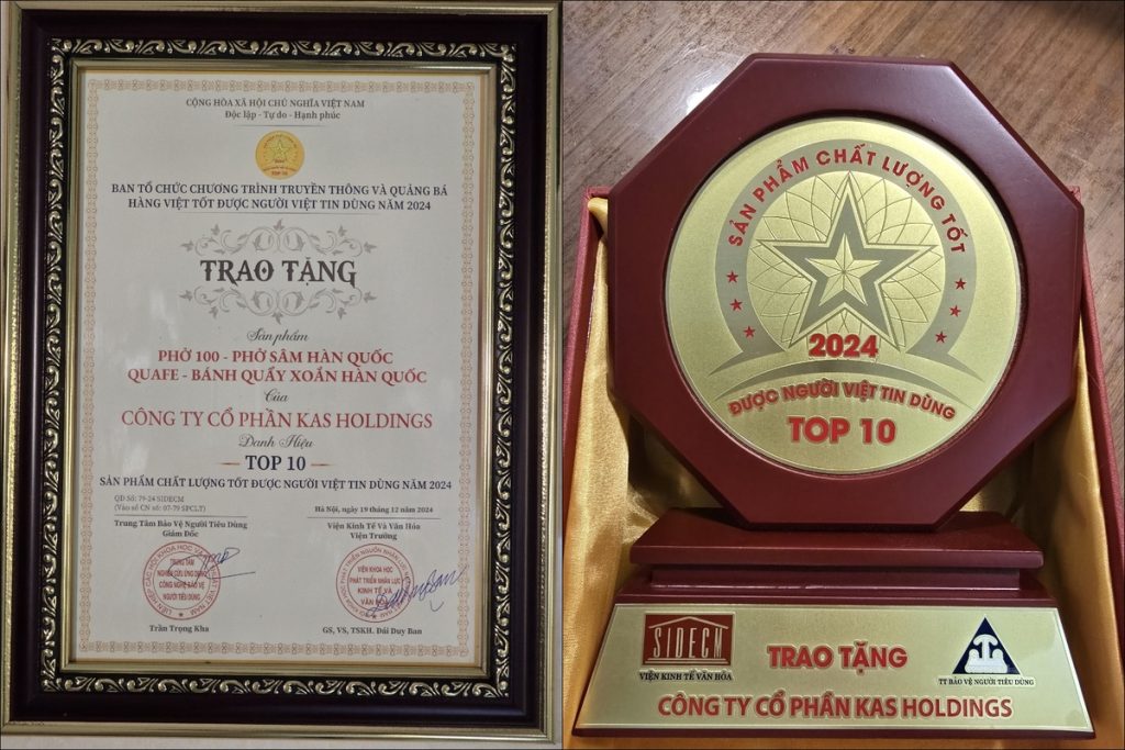 KAS Holdings được vinh danh trong Top 10 Sản Phẩm Tốt Được Người Tiêu Dùng Việt Tin Dùng của Hiệp hội Bảo vệ Người tiêu dùng Việt Nam (Photos: KAS Holdings)